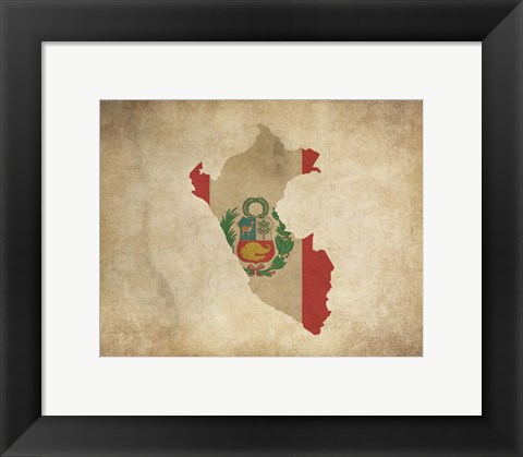 Framed Map with Flag Overlay Peru Print