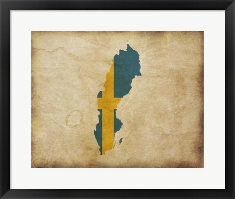 Framed Map with Flag Overlay Sweden Print