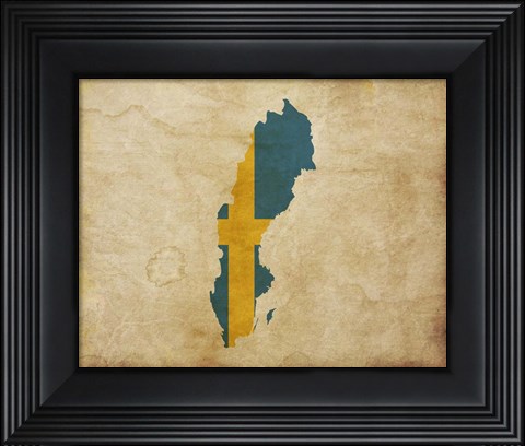 Framed Map with Flag Overlay Sweden Print