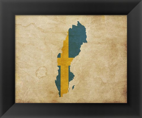 Framed Map with Flag Overlay Sweden Print