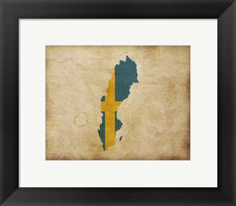 Framed Map with Flag Overlay Sweden Print