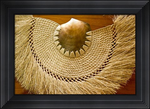 Framed Fiji, Lautoka, Woven grass and shell fan, craft Print