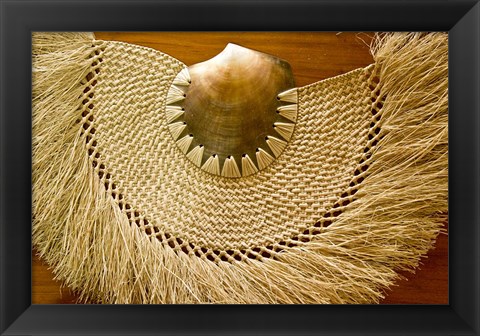 Framed Fiji, Lautoka, Woven grass and shell fan, craft Print