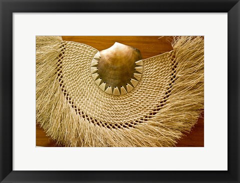 Framed Fiji, Lautoka, Woven grass and shell fan, craft Print