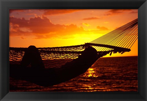 Framed Hammock and Sunset, Denarau Island, Fiji Print