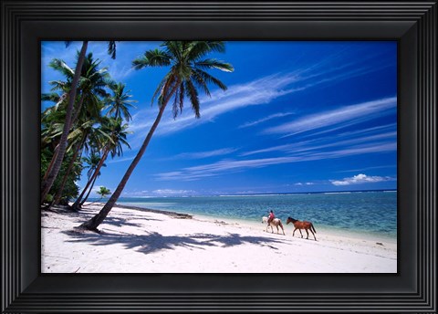 Framed Girl on Beach and Coconut Palm Trees, Tambua Sands Resort, Fiji Print