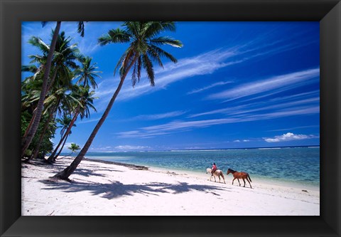 Framed Girl on Beach and Coconut Palm Trees, Tambua Sands Resort, Fiji Print