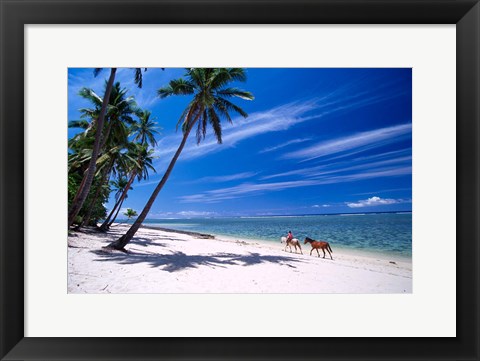 Framed Girl on Beach and Coconut Palm Trees, Tambua Sands Resort, Fiji Print