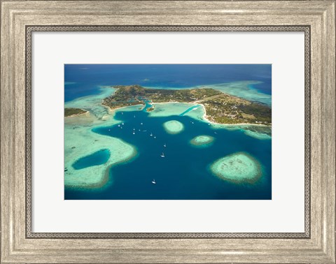 Framed Coral reef and Malolo Lailai Island, Fiji Print