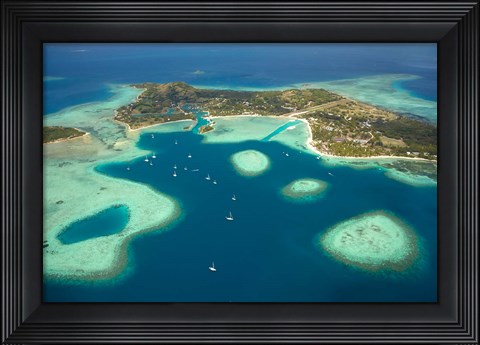 Framed Coral reef and Malolo Lailai Island, Fiji Print