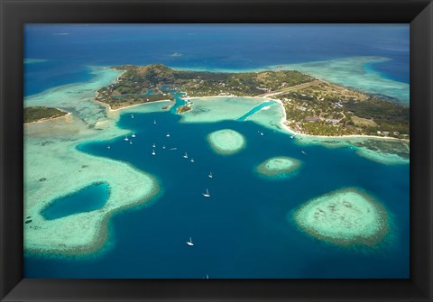 Framed Coral reef and Malolo Lailai Island, Fiji Print