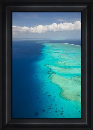 Framed Ariel View of Malolo Barrier Reef and Malolo Island, Fiji Print