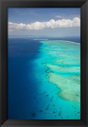 Framed Ariel View of Malolo Barrier Reef and Malolo Island, Fiji Print