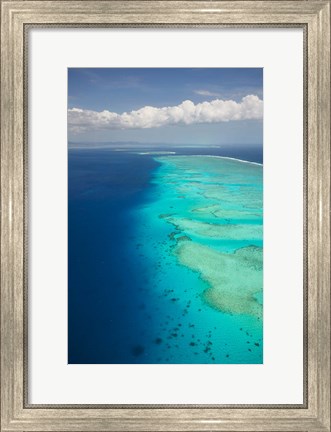 Framed Ariel View of Malolo Barrier Reef and Malolo Island, Fiji Print