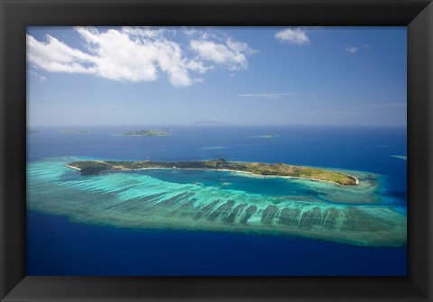 Framed Mana Island and coral reef, Mamanuca Islands, Fiji Print