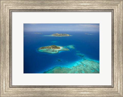 Framed Matamanoa Island and coral reef, Mamanuca Islands, Fiji Print