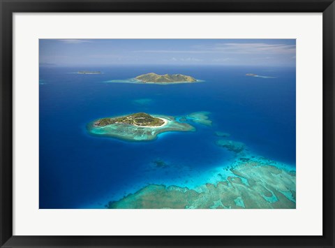 Framed Matamanoa Island and coral reef, Mamanuca Islands, Fiji Print