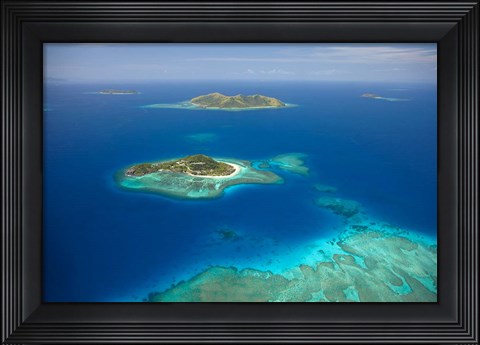 Framed Matamanoa Island and coral reef, Mamanuca Islands, Fiji Print
