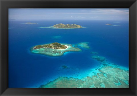 Framed Matamanoa Island and coral reef, Mamanuca Islands, Fiji Print