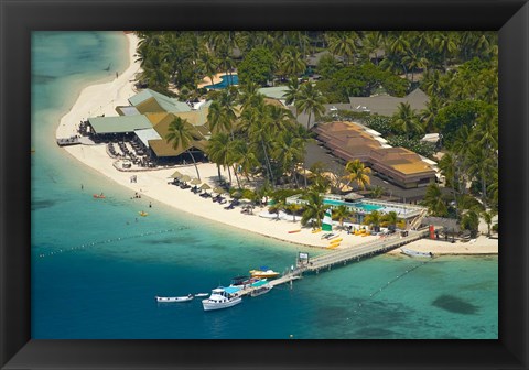 Framed Aerial View of Plantation Island Resort, Malolo Lailai Island, Fiji Print