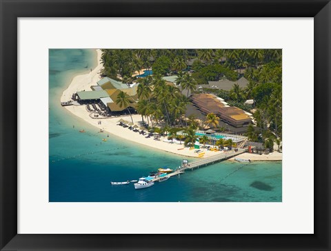 Framed Aerial View of Plantation Island Resort, Malolo Lailai Island, Fiji Print