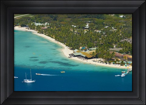 Framed Aerial view of Plantation Island Resort, Mamanuca Islands, Fiji Print