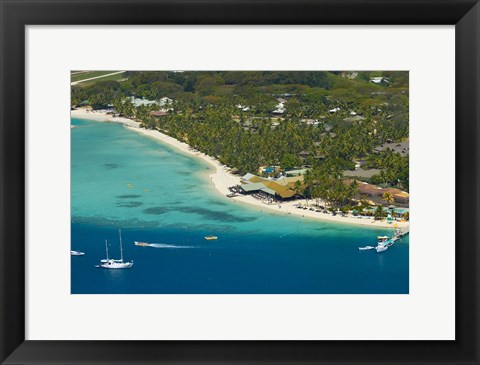 Framed Aerial view of Plantation Island Resort, Mamanuca Islands, Fiji Print