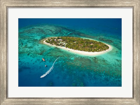 Framed Treasure Island Resort and boat, Mamanuca Islands, Fiji Print