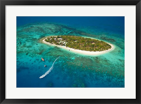 Framed Treasure Island Resort and boat, Mamanuca Islands, Fiji Print