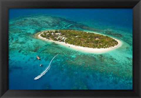 Framed Treasure Island Resort and boat, Mamanuca Islands, Fiji Print