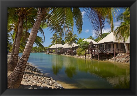 Framed Lagoon Bures, Musket Cove Island, Malolo Lailai, Fiji Print