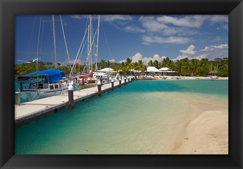 Framed Yachts tied up at Musket Cove Island Resort, Malolo Lailai Island, Mamanuca Islands, Fiji Print