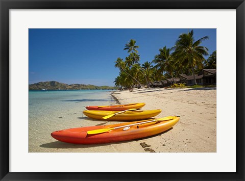 Framed Kayaks on the beach, Plantation Island Resort, Malolo Lailai Island, Mamanuca Islands, Fiji Print