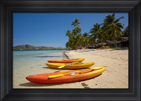 Framed Kayaks on the beach, Plantation Island Resort, Malolo Lailai Island, Mamanuca Islands, Fiji Print
