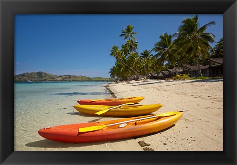 Framed Kayaks on the beach, Plantation Island Resort, Malolo Lailai Island, Mamanuca Islands, Fiji Print