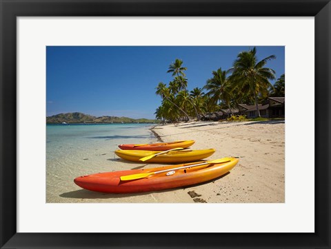 Framed Kayaks on the beach, Plantation Island Resort, Malolo Lailai Island, Mamanuca Islands, Fiji Print