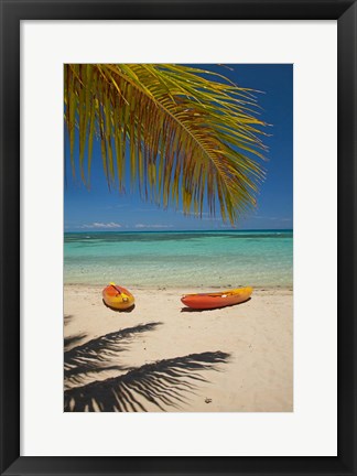 Framed Kayaks on the beach, Mamanuca Islands, Fiji Print