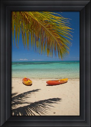 Framed Kayaks on the beach, Mamanuca Islands, Fiji Print