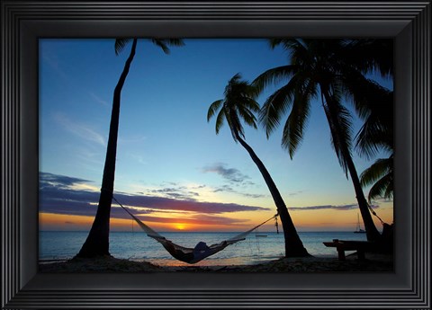Framed Hammock and sunset, Plantation Island Resort, Malolo Lailai Island, Mamanuca Islands, Fiji Print
