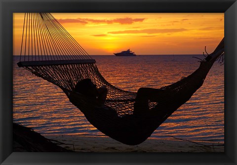 Framed Beach hammock, Plantation Island, Malolo Lailai, Fiji Print