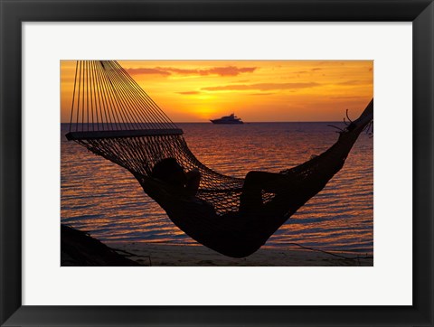 Framed Beach hammock, Plantation Island, Malolo Lailai, Fiji Print