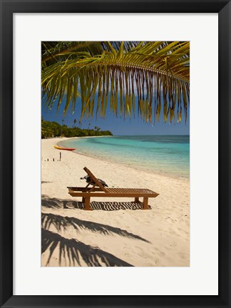 Framed Beach, palm trees and lounger, Plantation Island Resort, Fiji Print