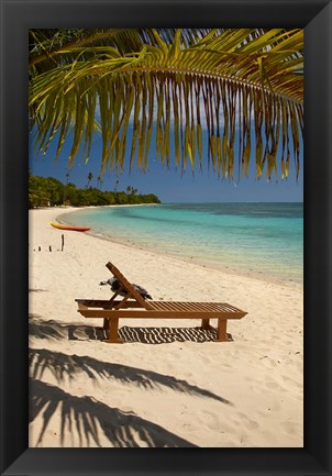 Framed Beach, palm trees and lounger, Plantation Island Resort, Fiji Print