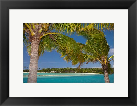 Framed Palm trees and lagoon entrance, Musket Cove Island Resort, Malolo Lailai Island, Mamanuca Islands, Fiji Print