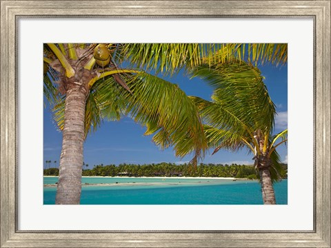 Framed Palm trees and lagoon entrance, Musket Cove Island Resort, Malolo Lailai Island, Mamanuca Islands, Fiji Print