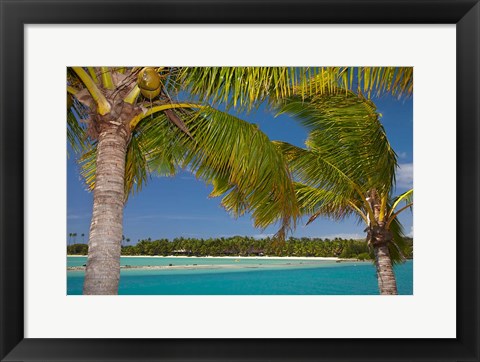 Framed Palm trees and lagoon entrance, Musket Cove Island Resort, Malolo Lailai Island, Mamanuca Islands, Fiji Print