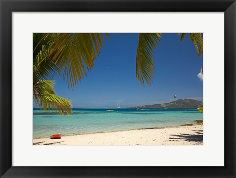 Framed Beach and palm trees, Plantation Island Resort, Malolo Lailai Island, Fiji Print