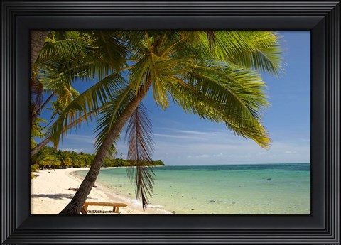 Framed Beach and palm trees, Plantation Island Resort, Mamanuca Islands, Fiji Print