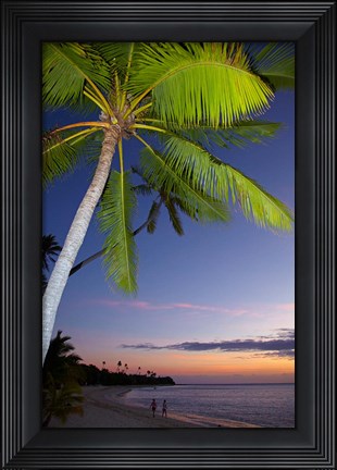 Framed Palm trees and sunset, Plantation Island Resort, Fiji Print