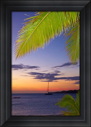 Framed Palm trees and sunset, Plantation Island Resort, Malolo Lailai Island, Mamanuca Islands, Fiji Print